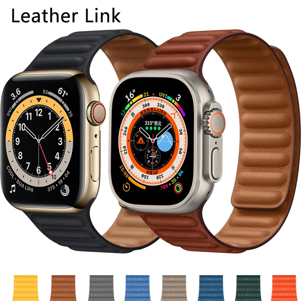 Magnetic Leather Loop  Strap for Apple Watch Ultara 49mm, 8, 7, 6, SE, 5, 4